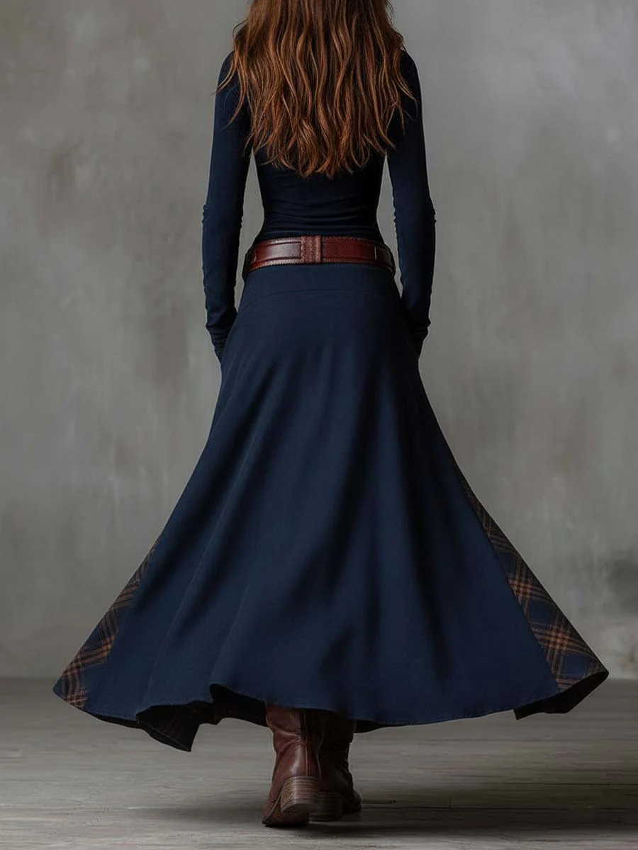 Eleza - Long Sleeve Checked Maxi Dress