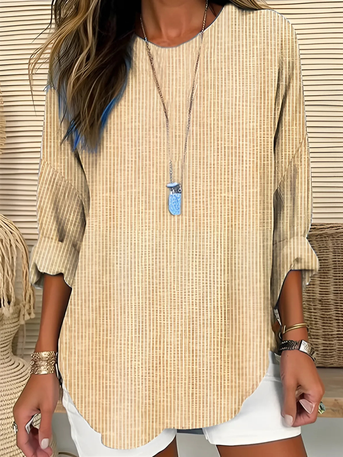 Avril | Striped Three Quarter Sleeve Tunic Top