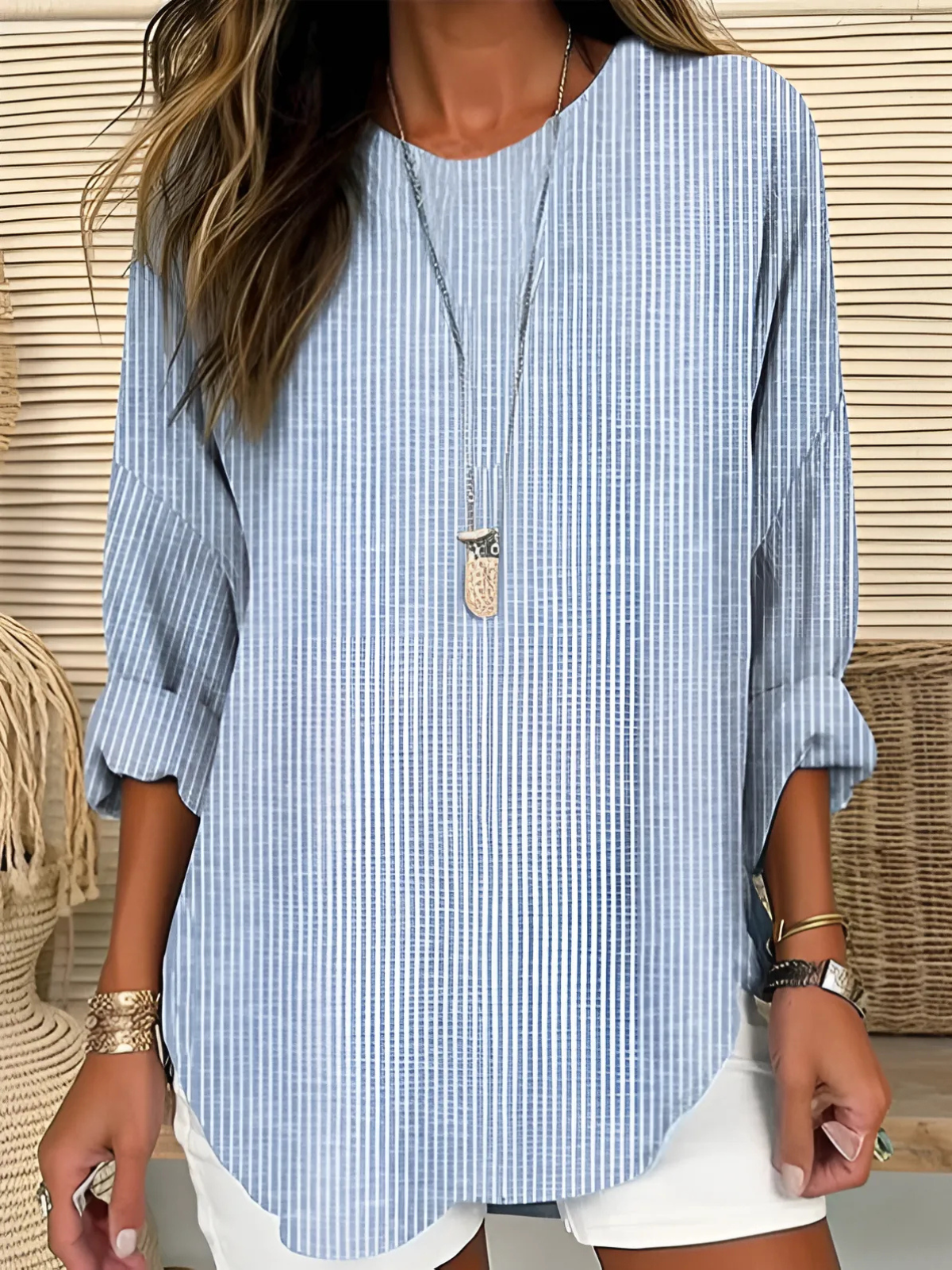 Avril | Striped Three Quarter Sleeve Tunic Top