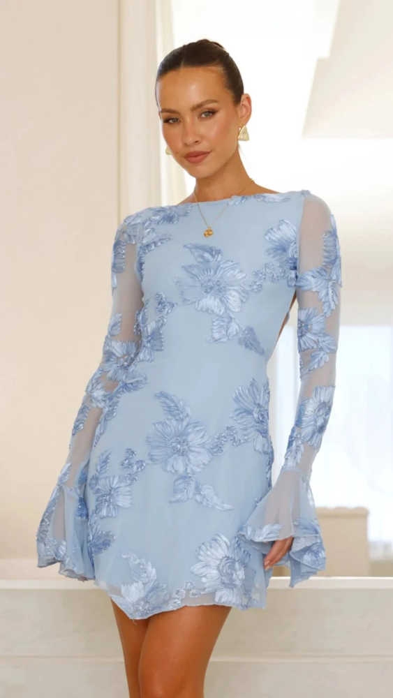 Keelly | Mini Dress With Sheer Floral Sleeves