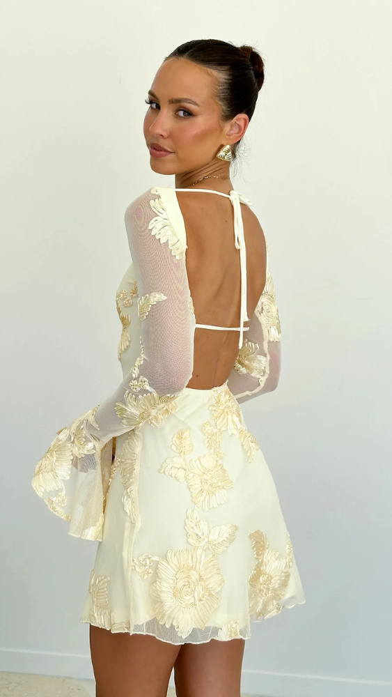 Keelly | Mini Dress With Sheer Floral Sleeves