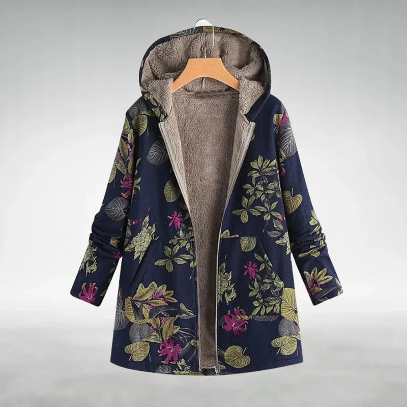 Panida | Floral Hooded Fleece-Lined Long Jacket