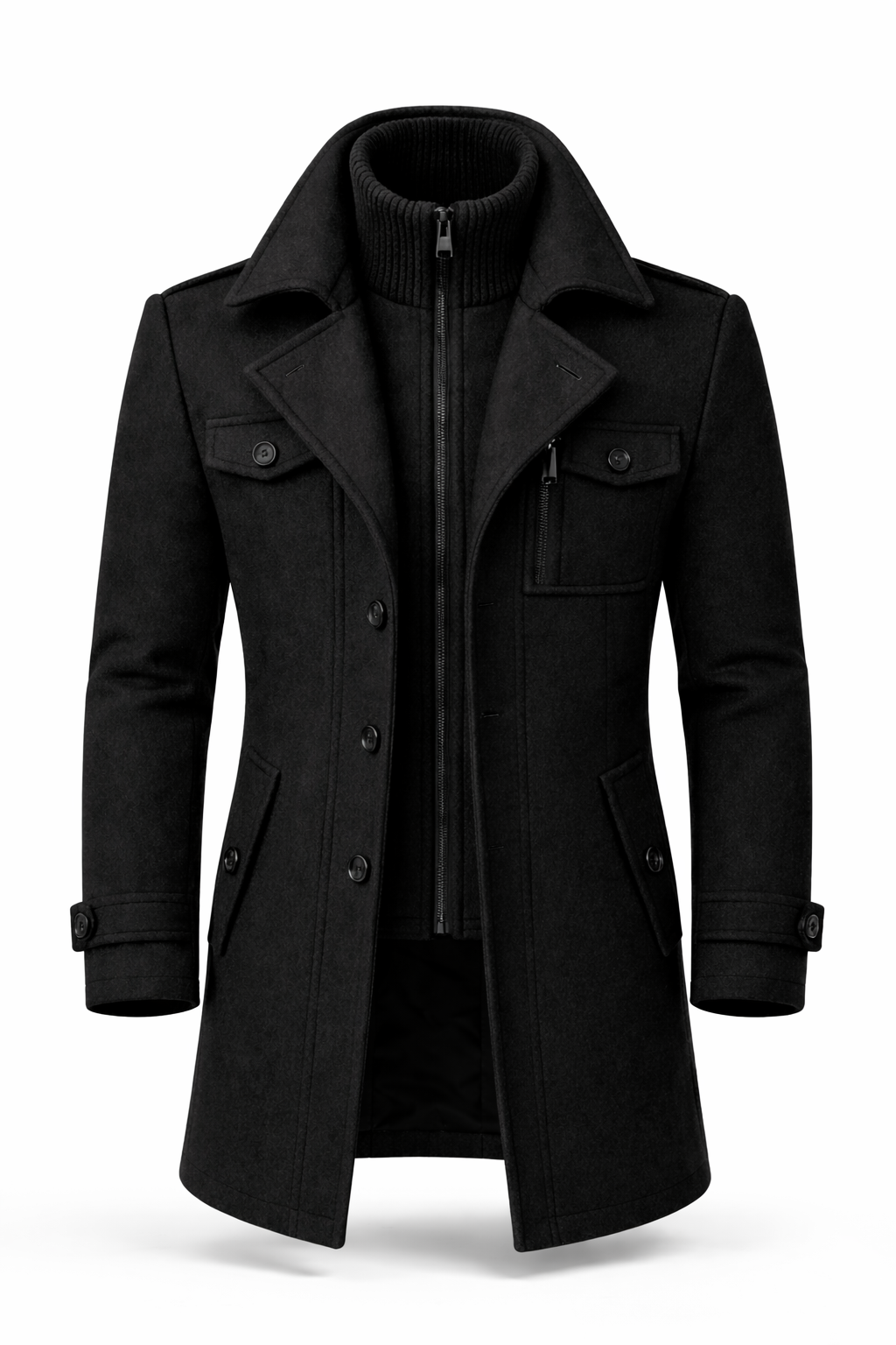 Erasmo | Coat with Notched Lapels and Ribbed Collar