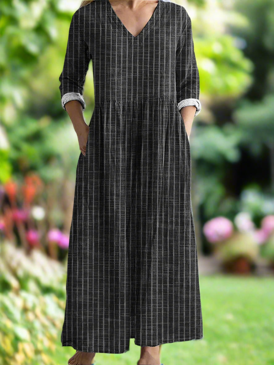 Gregoria | Striped V Neck Long Sleeve Dress