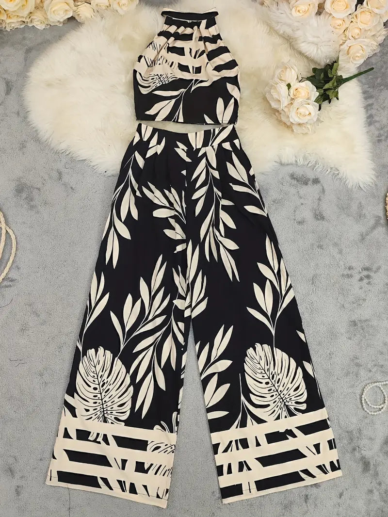 Zirina | Halter Crop Top Wide Leg Set