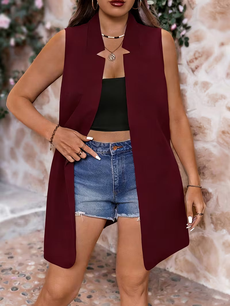 Alanaa | Sleeveless Open Front Vest in Dark Cyan