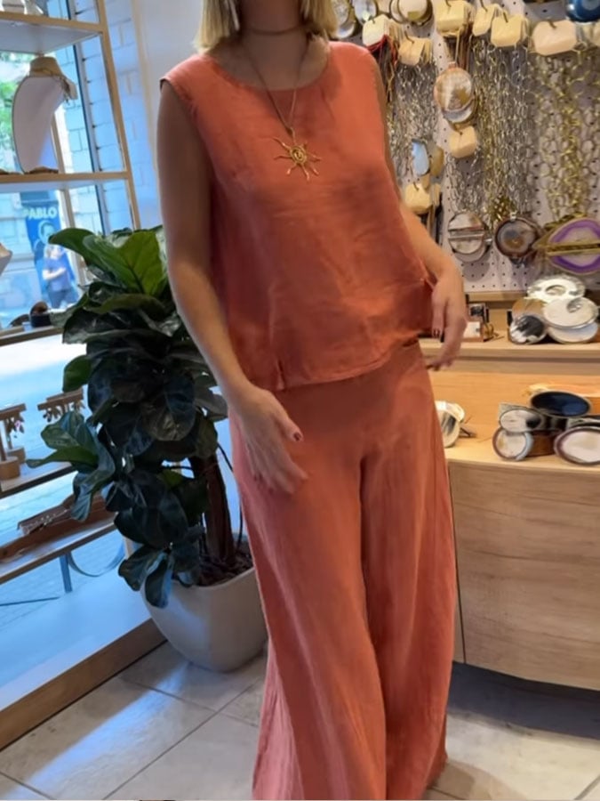 Leonila | Two-Piece Set Sleeveless Top Wide-Leg Pants