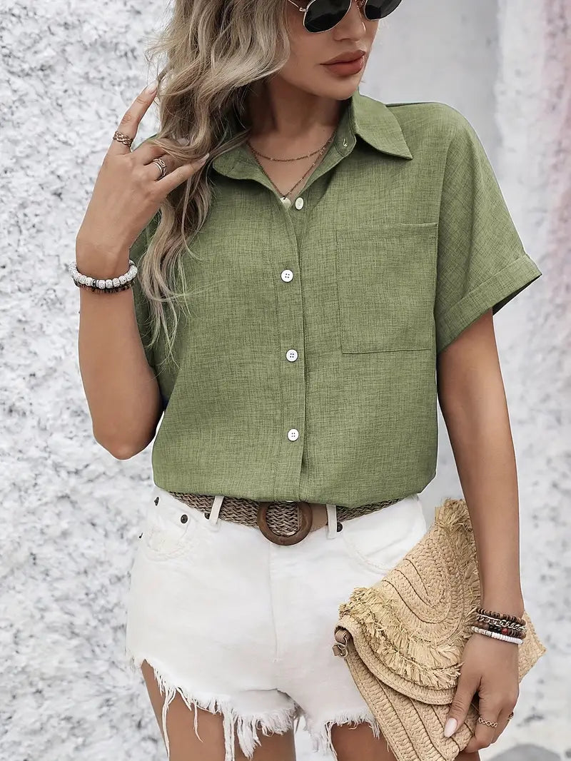 Avina | Collared Short Sleeve Button Front Shirt