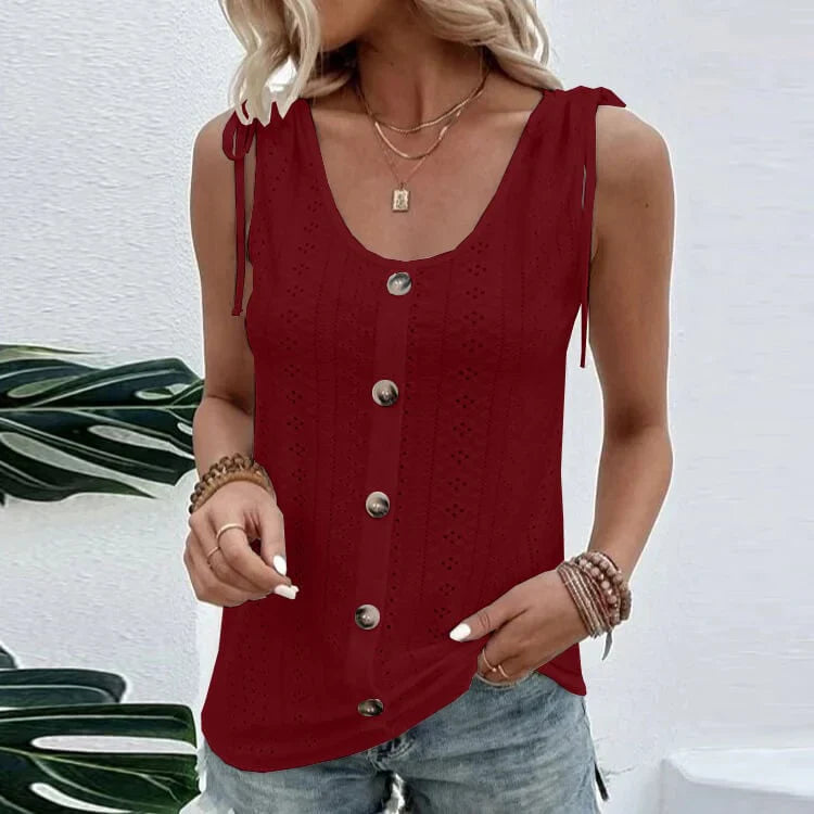 Fedelm | Sleeveless Button Front Eyelet Tank Top