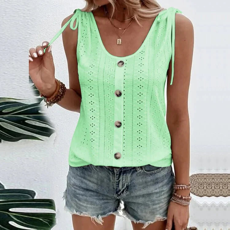 Fedelm | Sleeveless Button Front Eyelet Tank Top