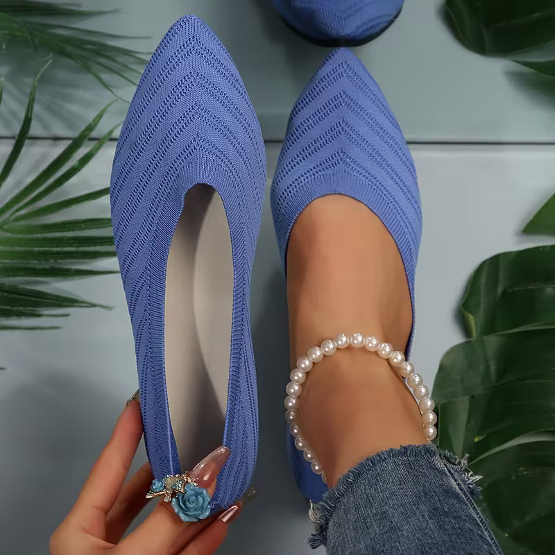 Mikya - Pointed Toe Knit Ballet Flat Shoes