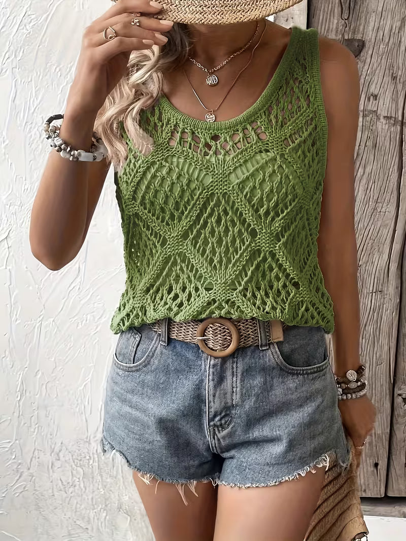 Zeham | Sleeveless Hollow Knit Tank Top