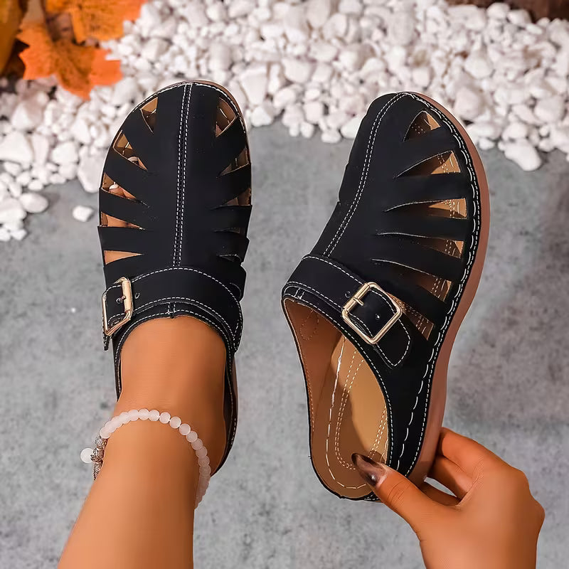 Alvena | Closed Toe Cutout Sandals with Buckle