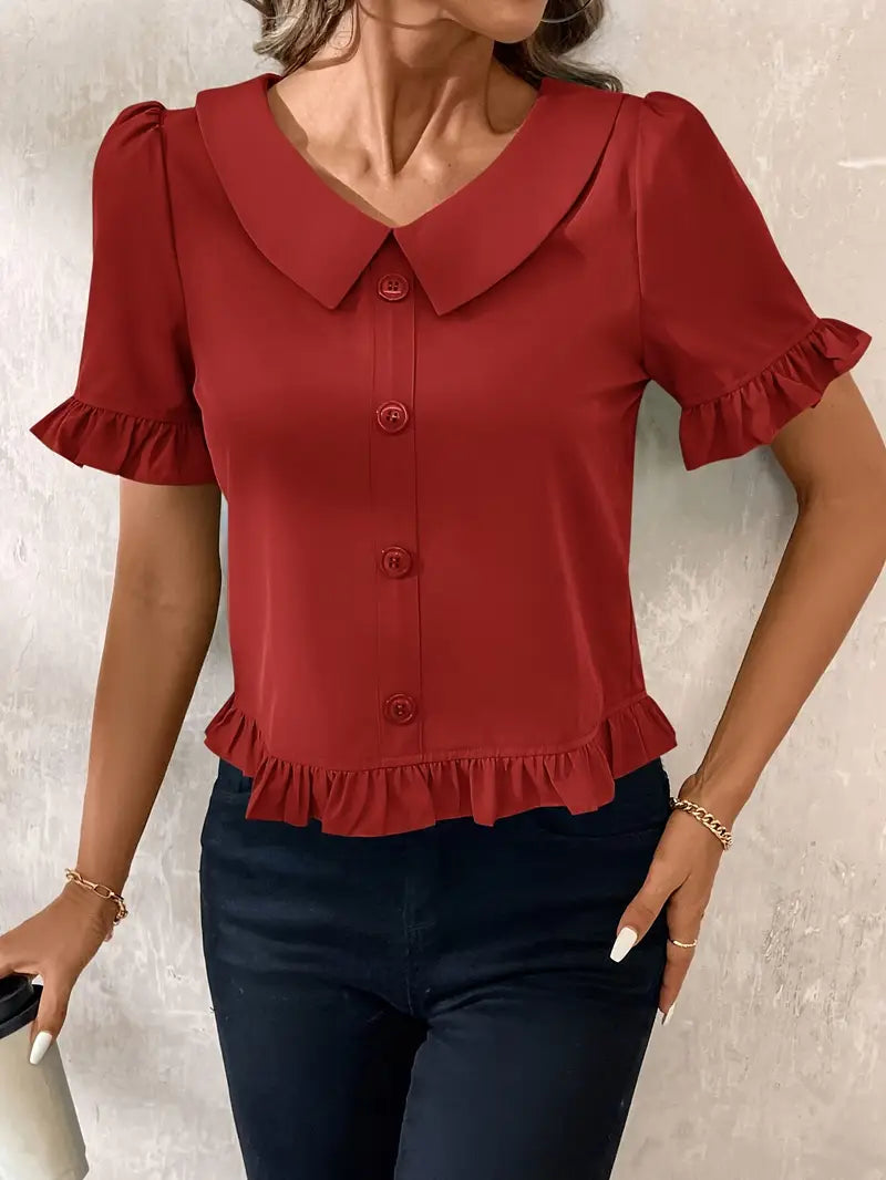 Foteini - Peter Pan Collar Short Sleeve Blouse