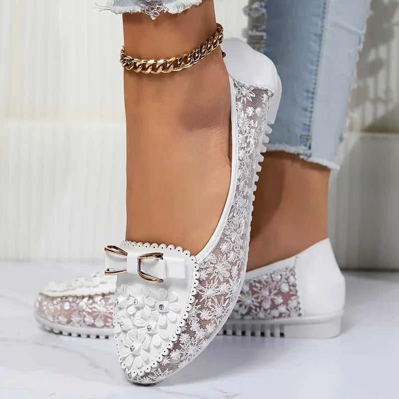 Brielle | Floral Lace Mesh Ballet Flats