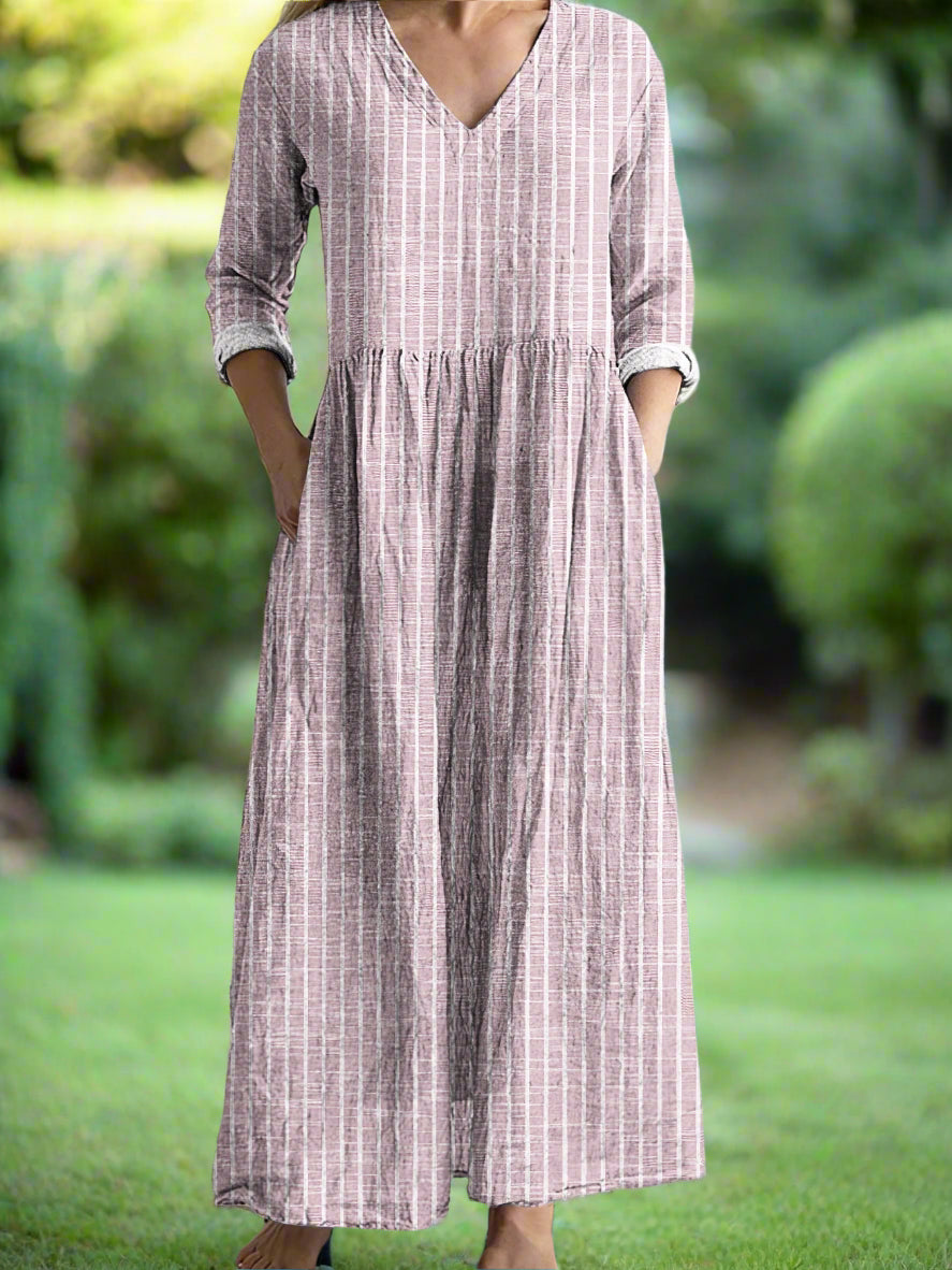 Gregoria | Striped V Neck Long Sleeve Dress