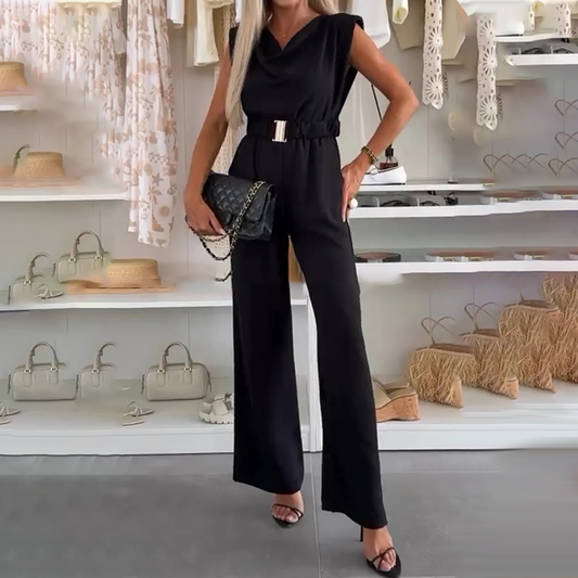 Lyda - Sleeveless Belted Wide Leg Jumpsuit