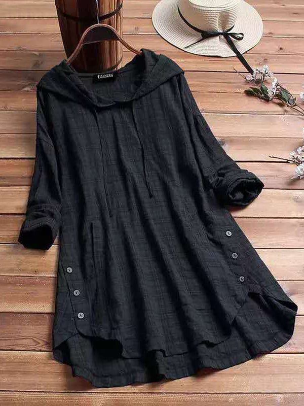 Kalara | Hooded Long Sleeve Button Hem Tunic