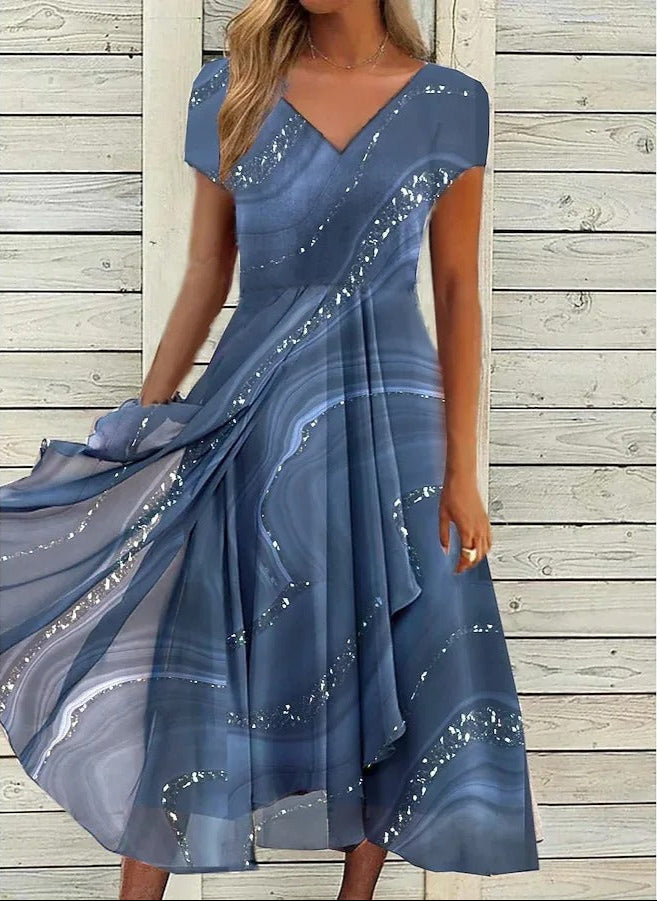 Ayana | V Neck Printed Midi Dress