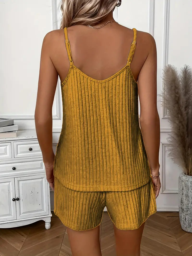 Isalie | Sleeveless Ribbed Drawstring Shorts Set