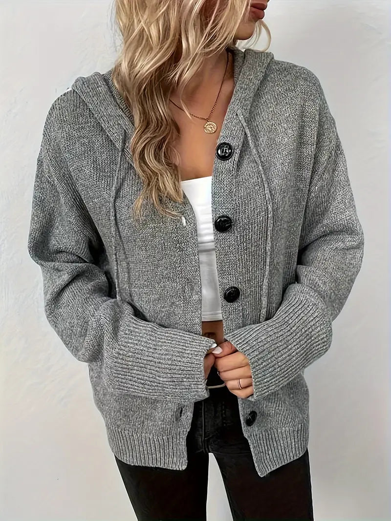 Suthida | Hooded Button Front Knit Cardigan Sweater