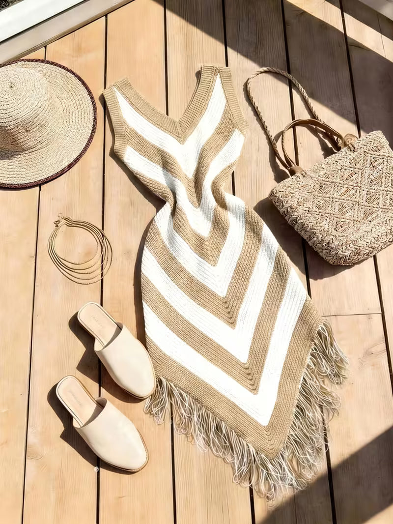 Foley | Sleeveless Chevron V-Neck Knitted Dress