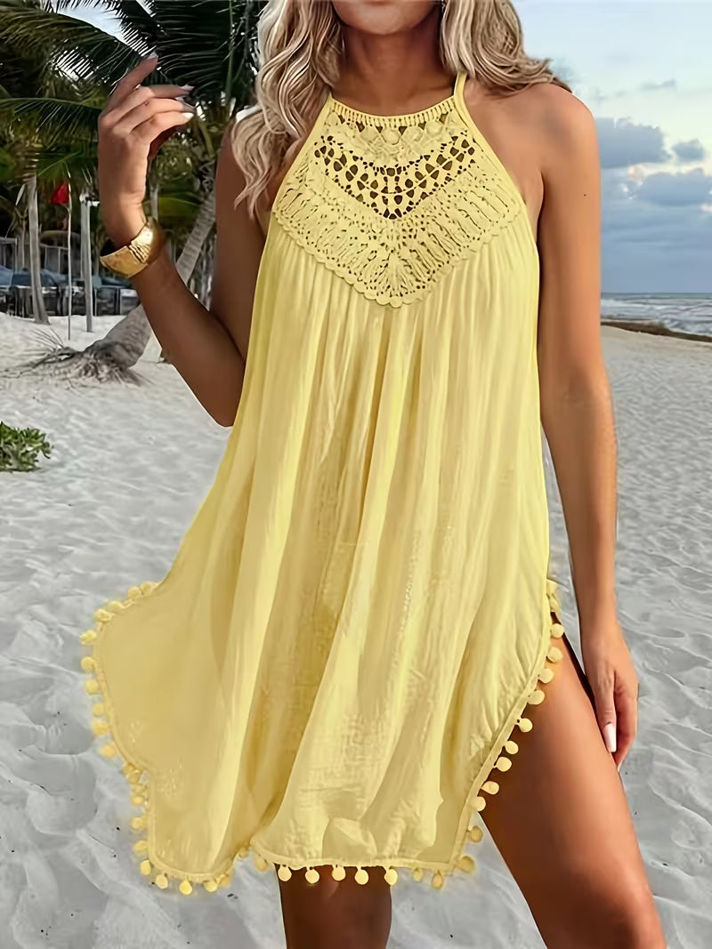 Shiena | Sleeveless Crochet Halter Beach Cover-Up