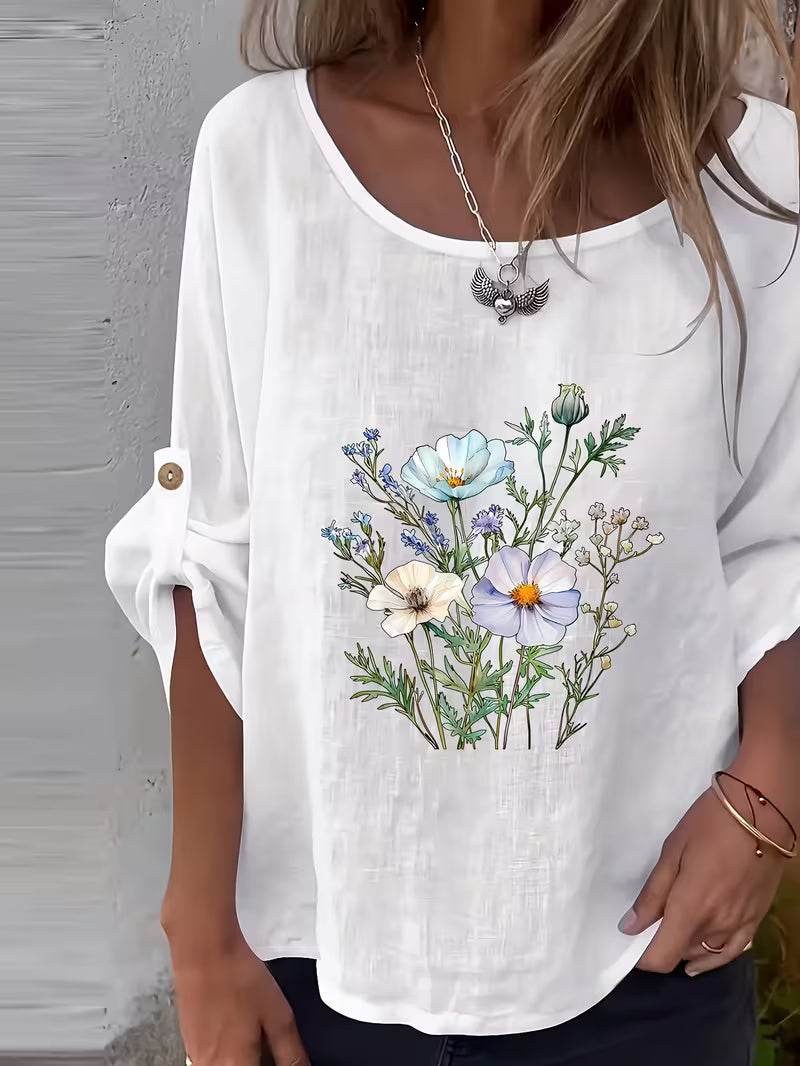 Soleelis | Floral Print Roll-Tab Sleeve Top