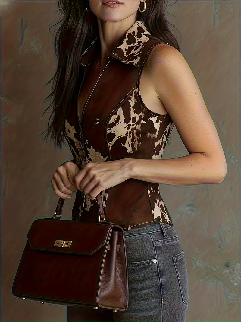 Laong | Sleeveless Printed Waistcoat Top Collared