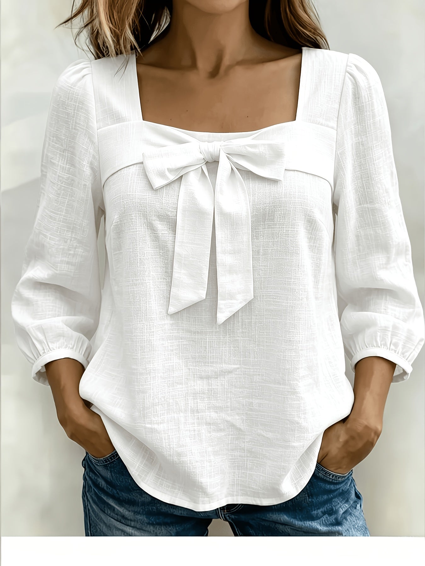 Avelieandra | Casual Summer Bow-Front Shirt in Blue