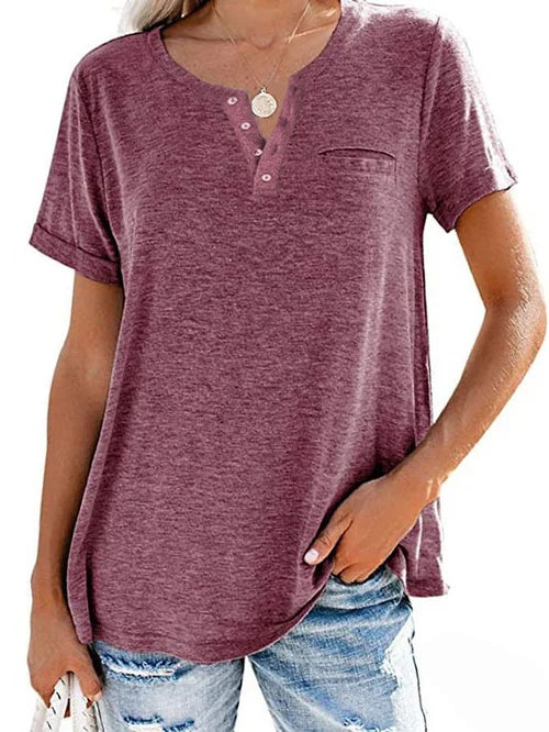 Cettina | Short Sleeve Pocket Henley T Shirt