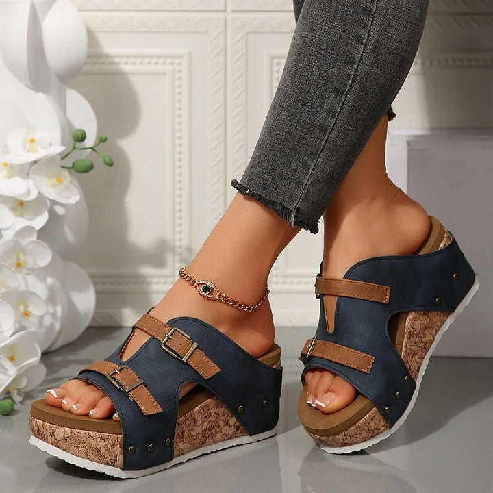 Serhat | Platform Wedge Slide Sandals Double Buckle