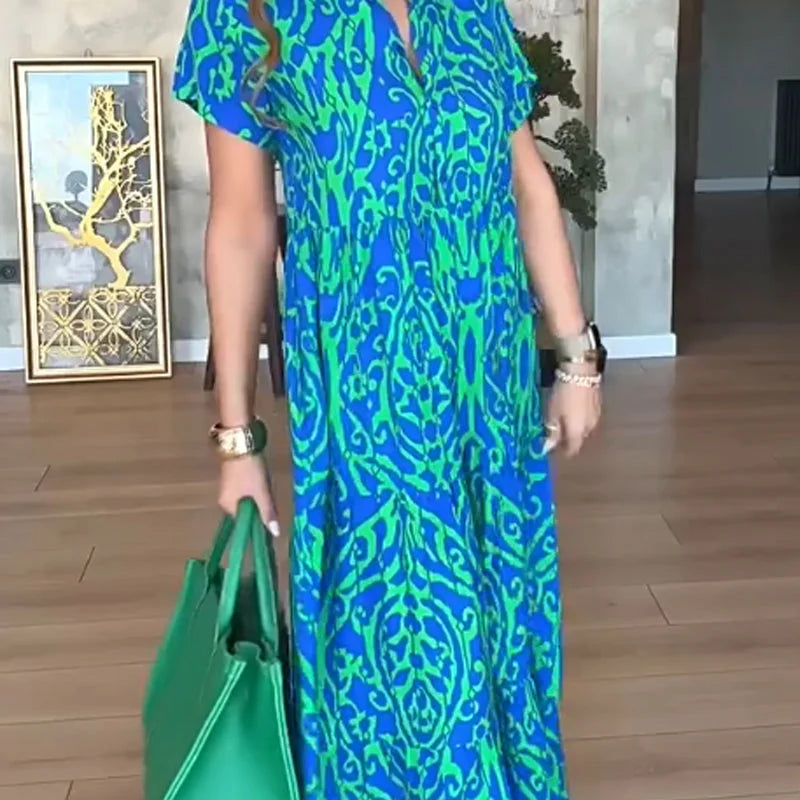 Jubilee | Printed Short Sleeve A-Line Maxi Dress
