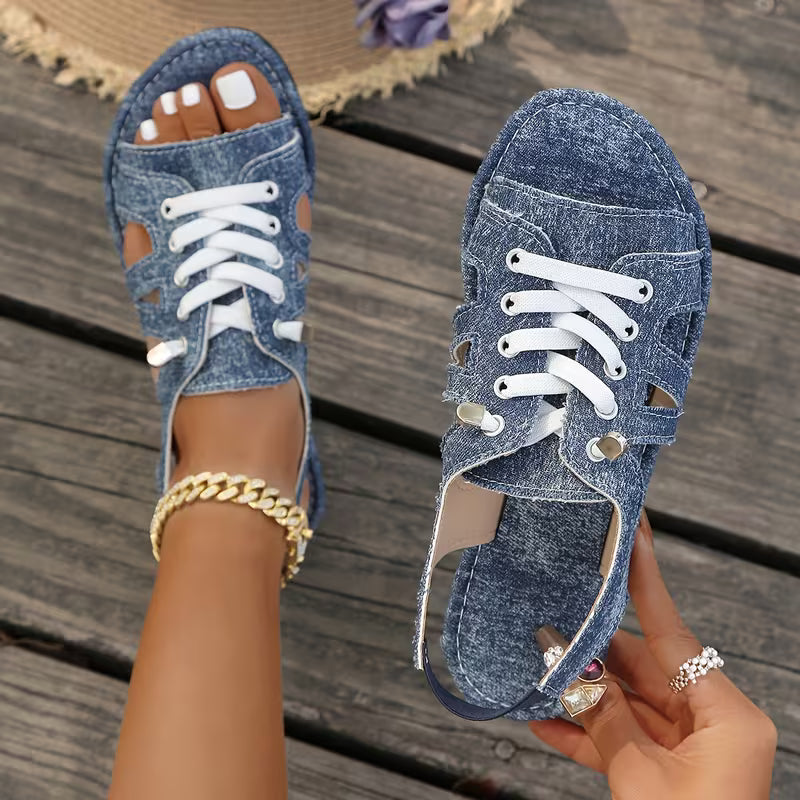 Samyn - Open Toe Lace Up Flat Sandals