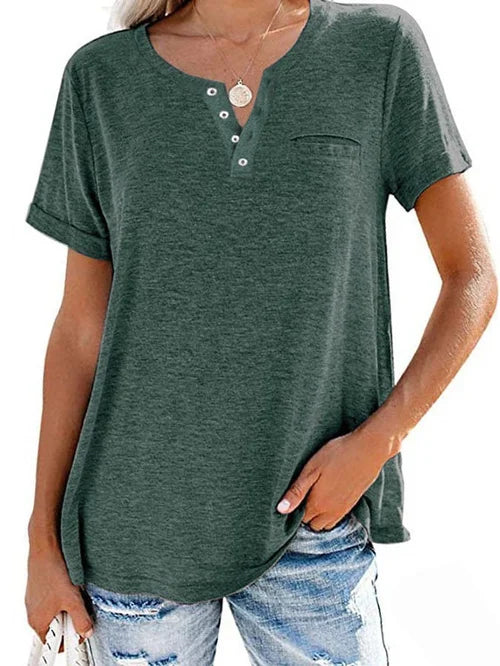 Cettina | Short Sleeve Pocket Henley T Shirt