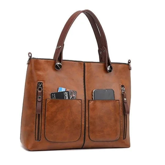 Britney | Leather Shoulder Bag With Front Pockets