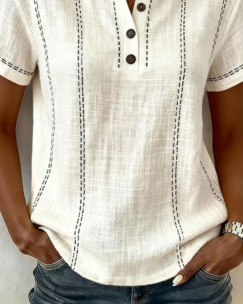 Vanessia | Blouse Short Sleeve Button Neck Top