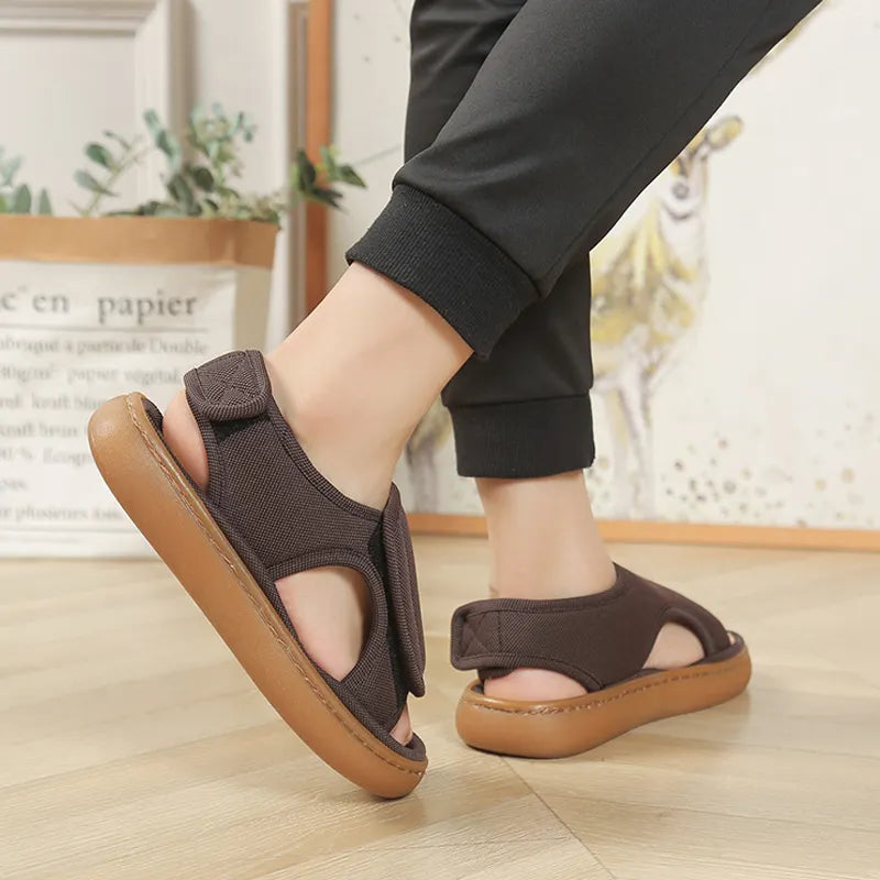 Karena | Open Toe Adjustable Hook Loop Sandals