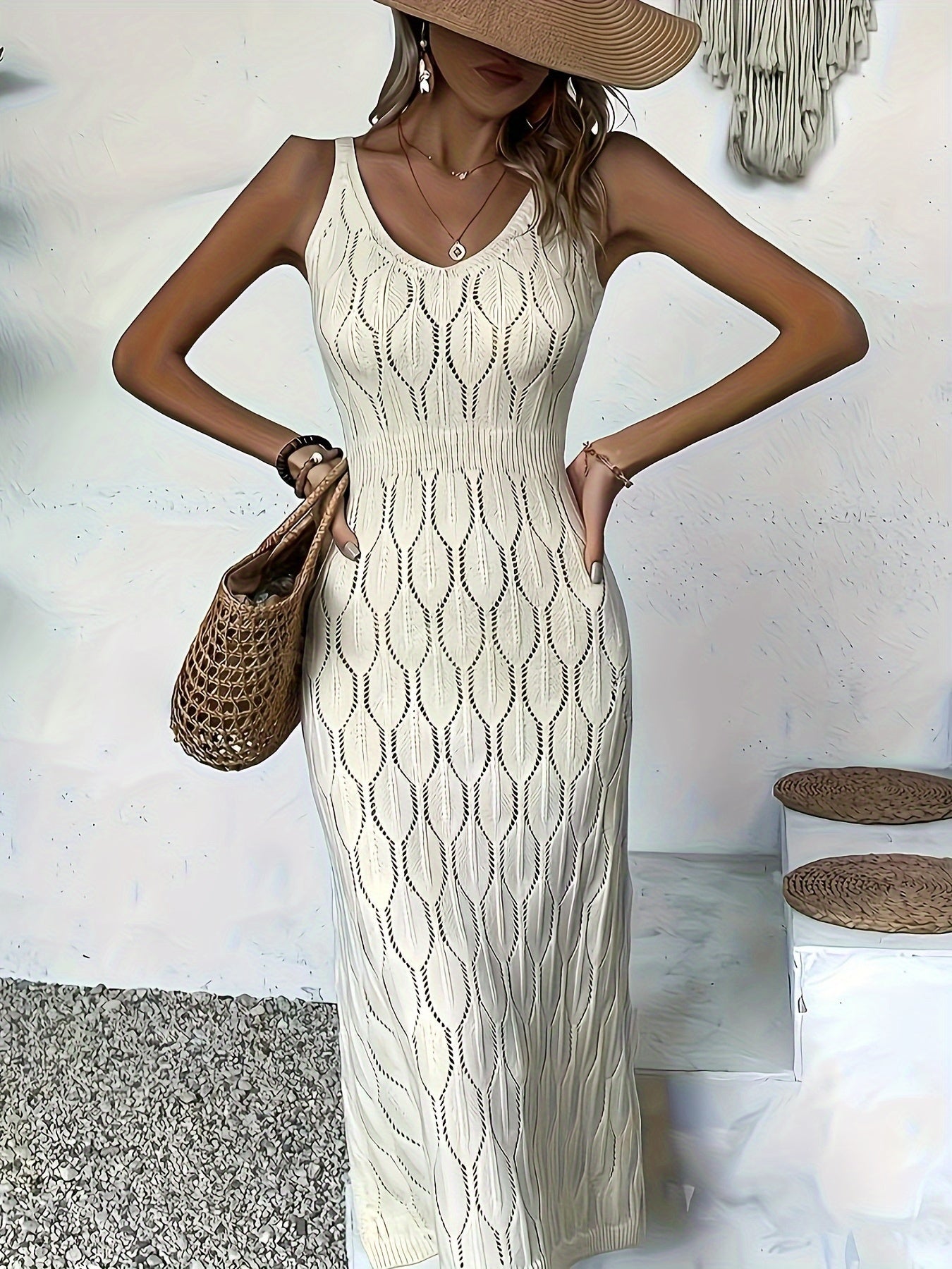 Luciana | Sleeveless Pointelle Knit Midi Dress