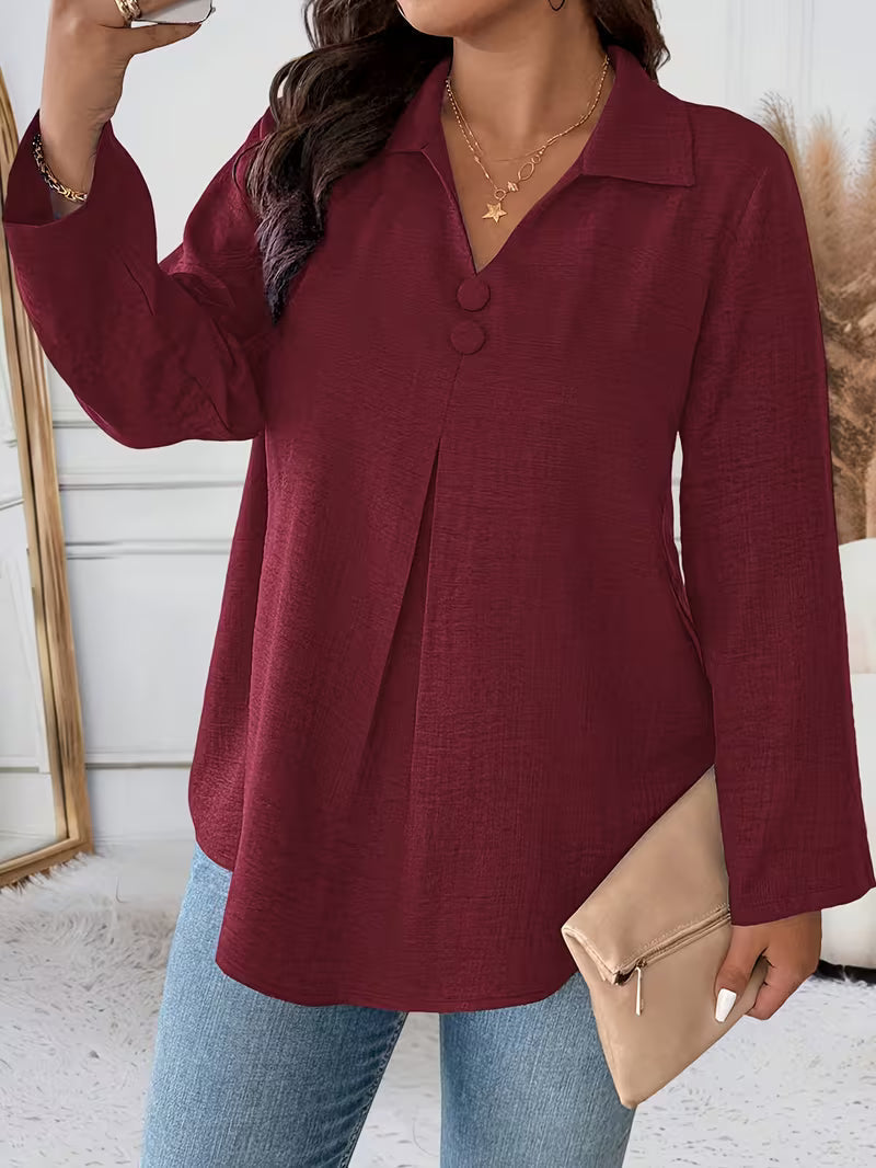 Noyelle | Long Sleeve V-Neck Button Blouse