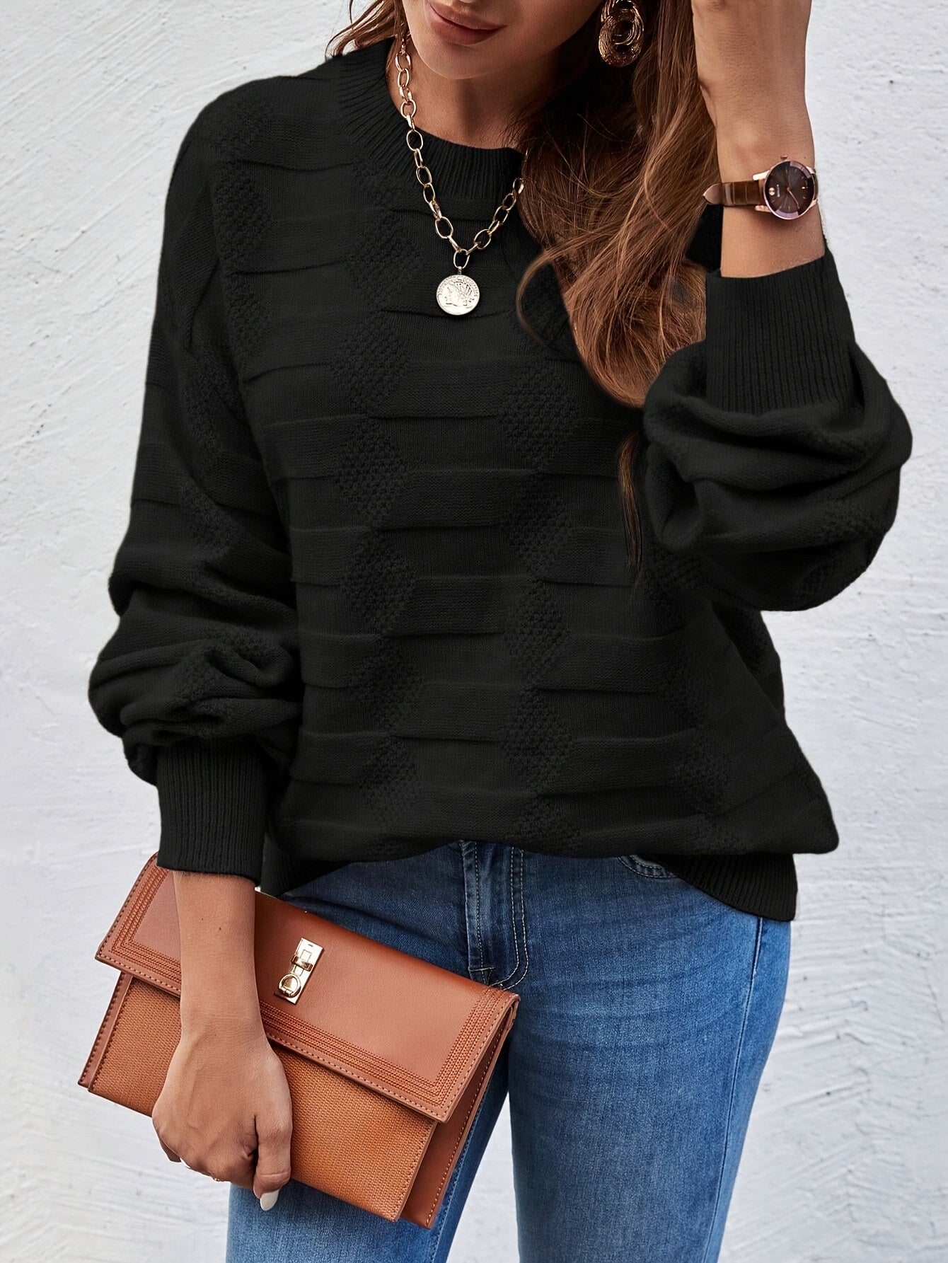 Annastina | Sweater with Long Sleeves Textured Round Neck