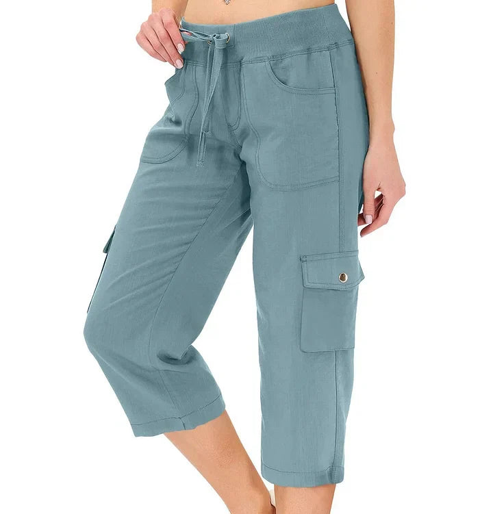 Mileni - High Waist Capri Cargo Drawstring Pants With Pockets