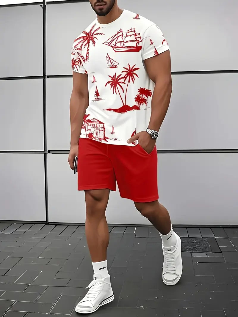 Barea | Tropical Print T Shirt Shorts Set