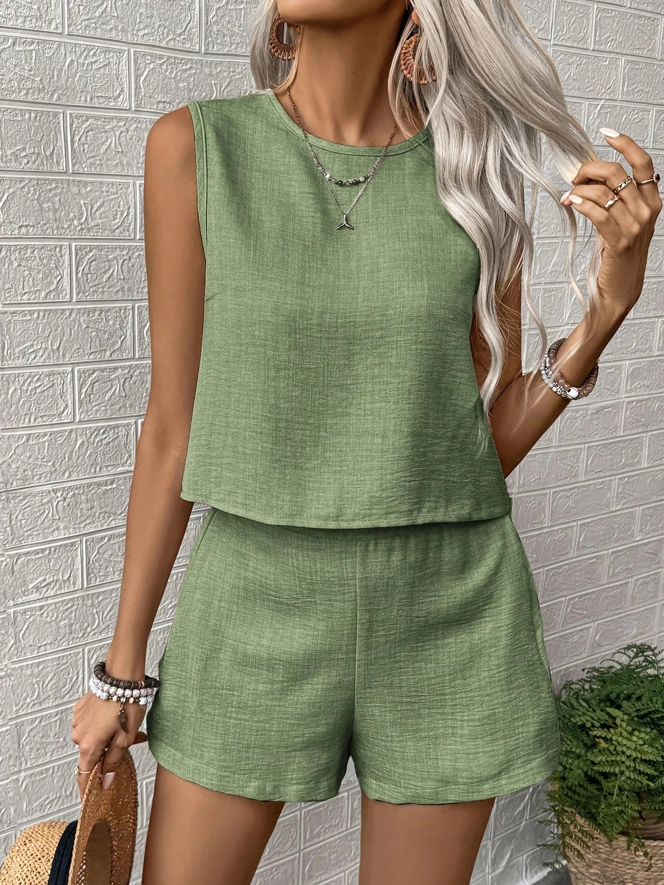 Nella | Sleeveless Round Neck Top Shorts Set