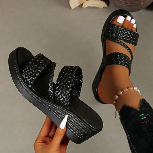Kalwina - Braided Strap Platform Slide Sandals