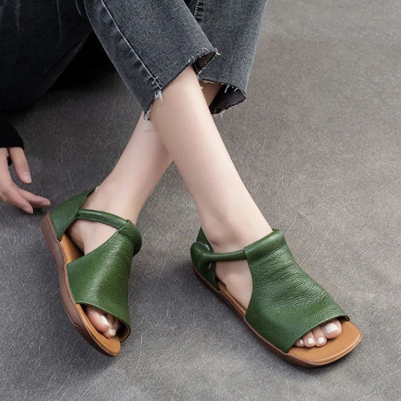 Shanera - Open Toe Cutout Flat Heel Sandals