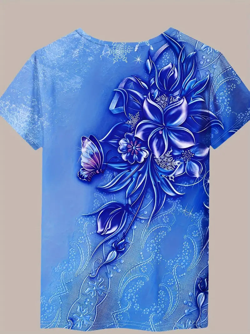 Carlisa | T-Shirt Floral Butterfly Short Sleeve Top