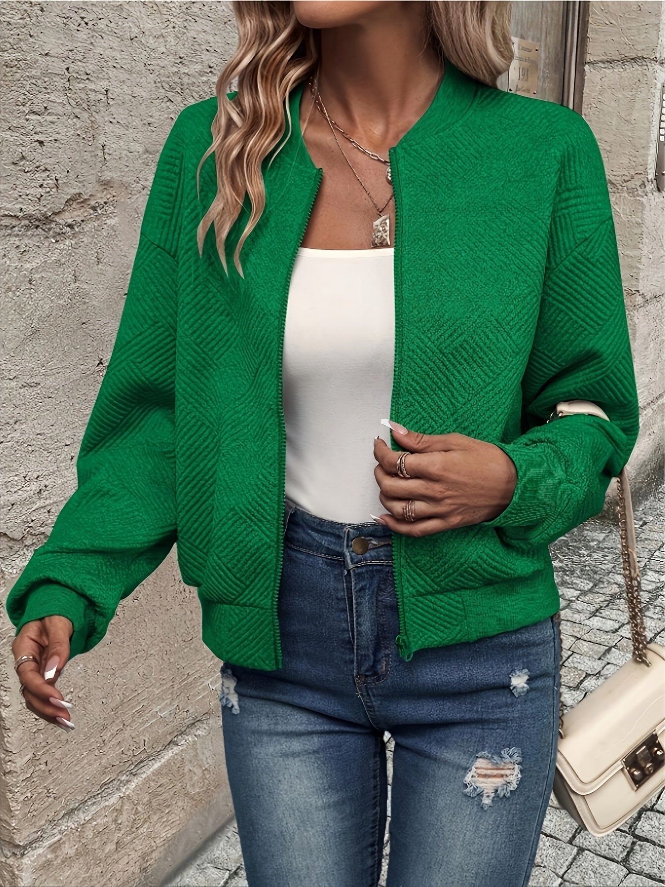 Jemma | Textured Long Sleeve Zip-Up Jacket
