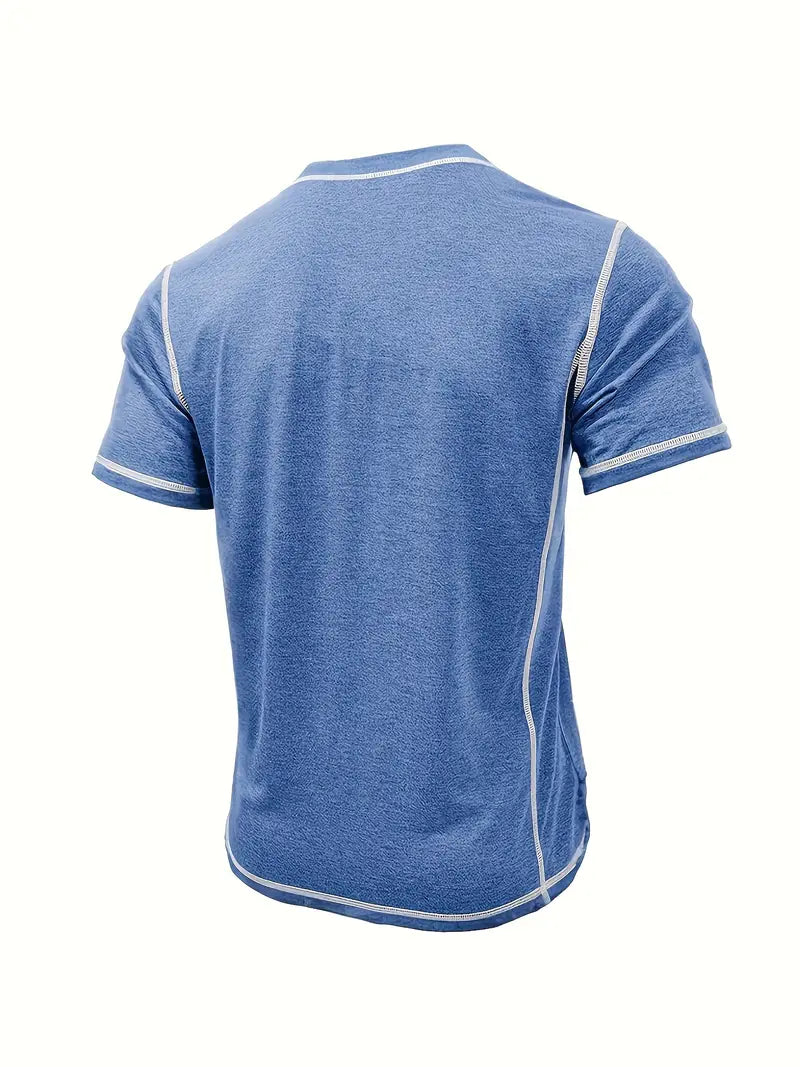 Orazio | Henley Short Sleeve Contrast Stitch Shirt