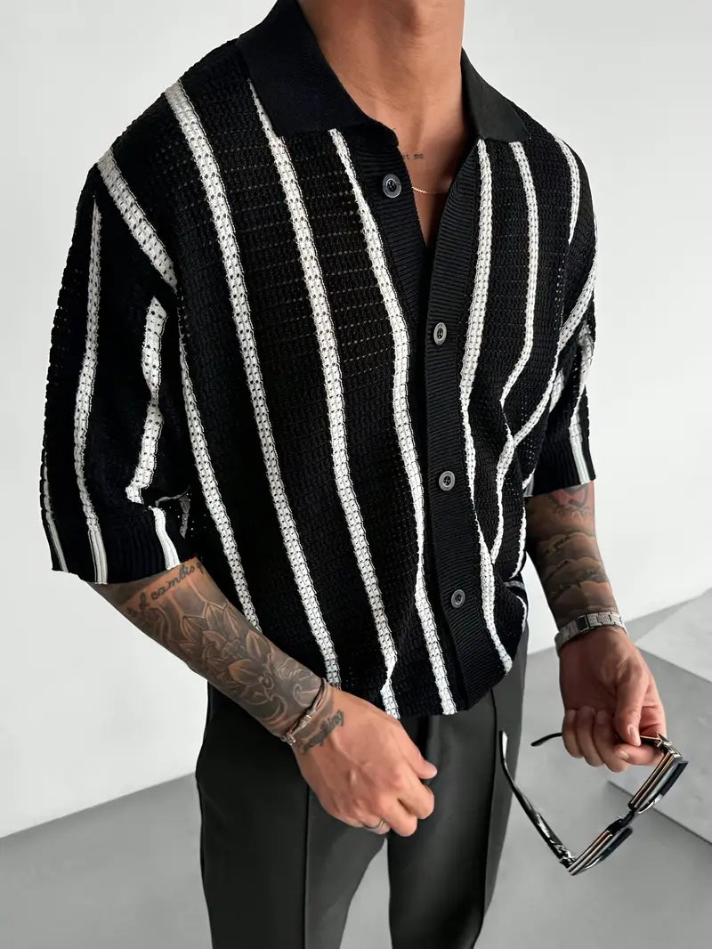 Cordell | Striped Short Sleeve Button Knit Shirt